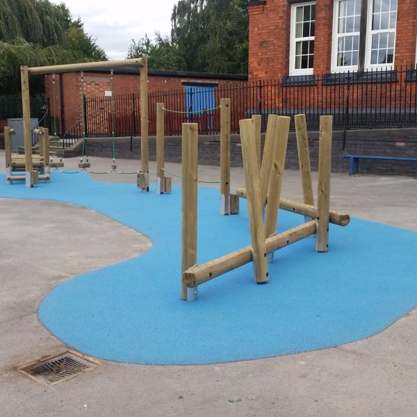 Trim trail activity Play unit, great for school play or parks, wetpour safety surfacing
